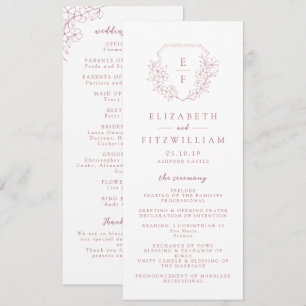 Simple Pink Cherry Blossom Monogram Wedding Programme