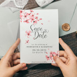 Simple pink cherry blossom romantic chic wedding save the date<br><div class="desc">A contemporary and elegant floral wedding save the date featuring a beautiful and delicate blush pink watercolor cherry blossom illustration complemented with dark grey calligraphy and serif fonts for a romantic yet modern look. This Save The Date card is part of the "Pink cherry blossom Wedding" collection, with coordinating items...</div>