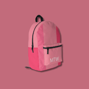 Simple Pink Colour Blocks White Monogram Printed Backpack