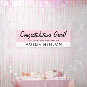 Simple Pink Congratulations Grad Name Party Banner