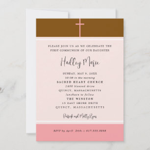 Simple Pink Cross First Holy Communion Invitation