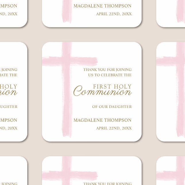 Simple Pink Cross First Holy Communion Thank You Square Sticker (Creator Uploaded)