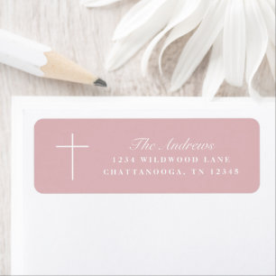 Simple Pink Cross Script Baptism Return Address