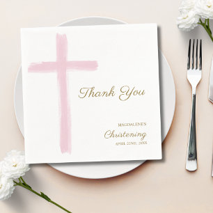 Simple Pink Cross Thank You Christening Baptism Napkin