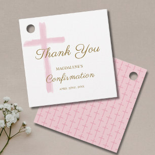 Simple Pink Cross Thank You Confirmation Favour Tags