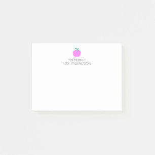 Simple Pink Cute Apple Personalised Teacher Post-it Notes