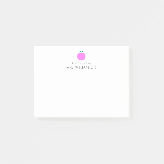 Simple Pink Cute Apple Personalised Teacher  Post-it Notes (Front)