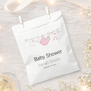 Simple Pink Cute Girl Clothesline Baby Shower Favour Bags