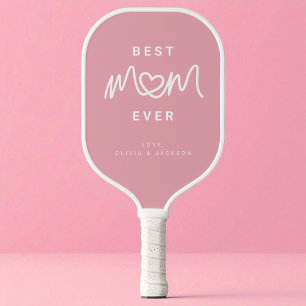 Simple Pink Cute Heart Script Modern Best Mom Ever Pickleball Paddle