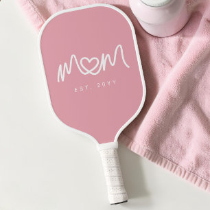 Simple Pink Cute Heart Script Mum Established Est Pickleball Paddle