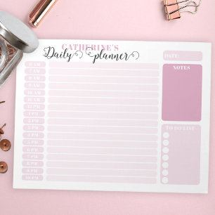 Simple Pink Daily Hourly Planner From 6AM - 10 PM Notepad