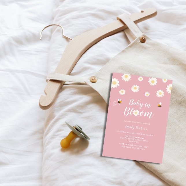 Simple Pink Daisy Baby In Bloom Girl Shower Invitation (Simple Pink Daisy Baby In Bloom Girl Shower Invitation)
