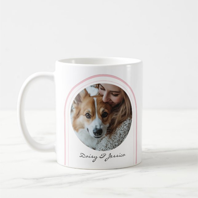 Simple Pink Dog Lover Photo Valentine's Day Name Coffee Mug (Left)