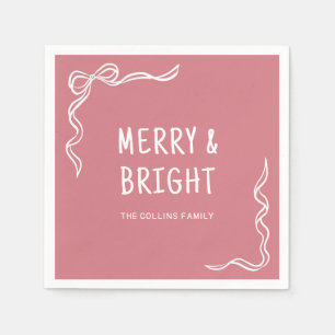 Simple Pink Elegant Bow Family Christmas Party Napkin