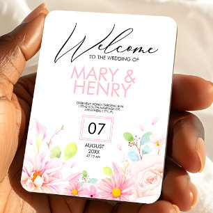 Simple pink elegant floral wedding save the date magnet