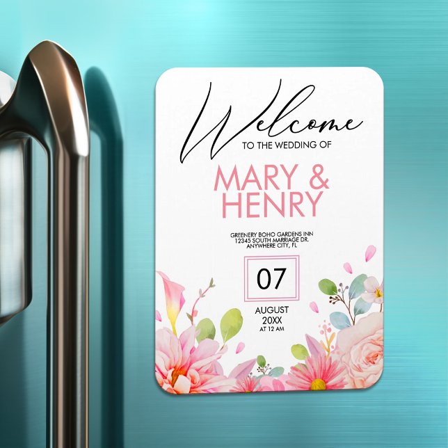 Simple pink elegant floral wedding save the date magnet (Creator Uploaded)