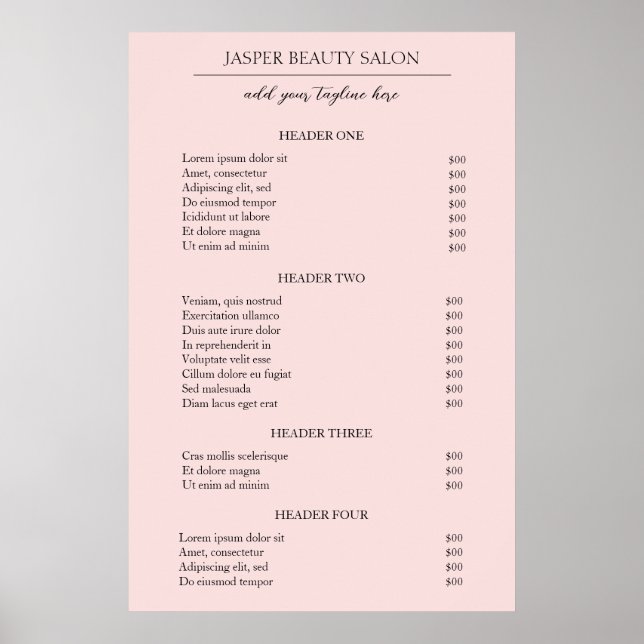Simple Pink Elegant Modern Business Price List Poster (Front)