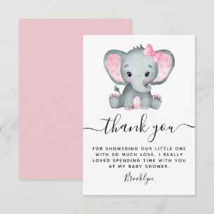 Simple Pink Elephant Baby Shower Thank You Card