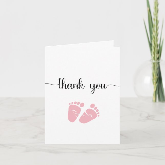 Simple Pink Feet Girl Baby Shower Thank You Card (Front)