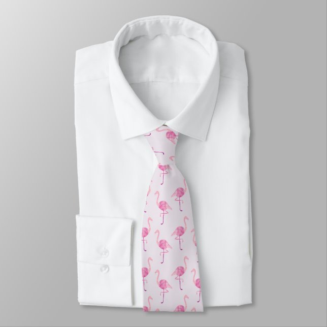 Simple Pink Flamingo Pattern Tie (Tied)
