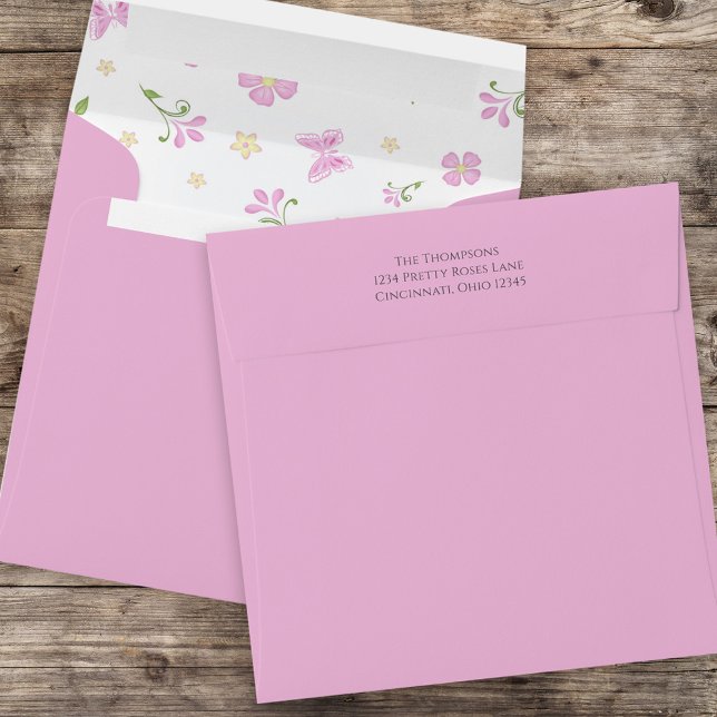 Simple Pink Floral Botanical Cute Butterflies Envelope (Creator Uploaded)