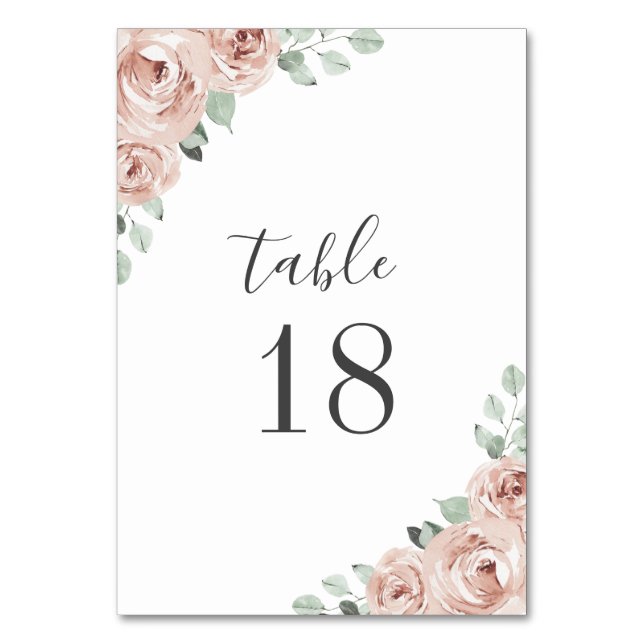 Simple Pink Floral Dusty Rose Elegant Wedding Table Number (Front)