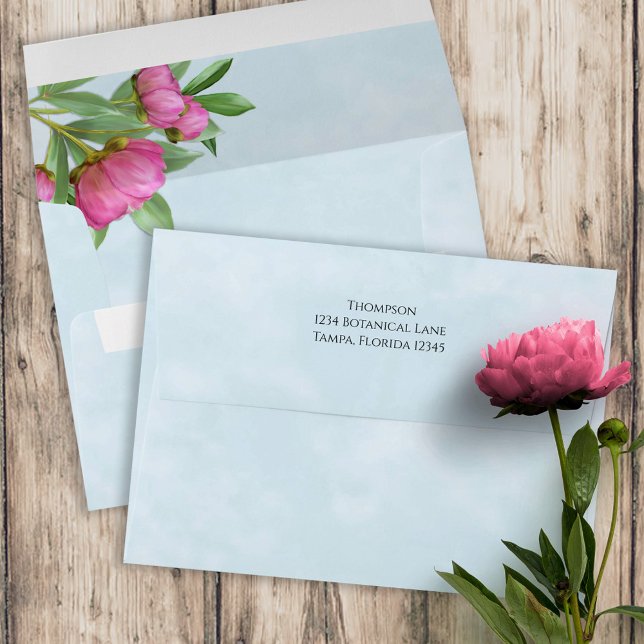 Simple Pink Floral Peonies Greenery Botanical Envelope (Creator Uploaded)