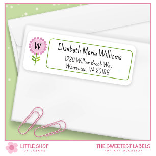 Simple Pink Flower Monogram Return Address