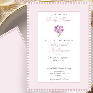 Simple Pink Flowers Baby Shower Invitation
