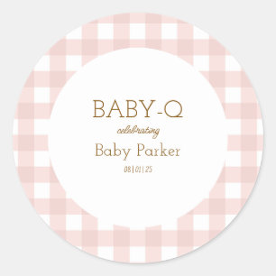 Simple Pink Gingham Baby Shower Sticker