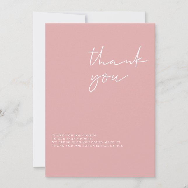 Simple Pink Girl Baby Shower Thank You Card (Front)