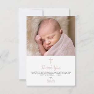 Simple Pink Girl Baptism Christening Photo Thank You Card