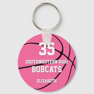 simple pink girl's sports basketball team name key ring