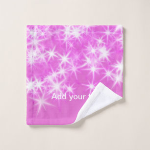 Simple pink glitter sparkle stars add your text t wash cloth
