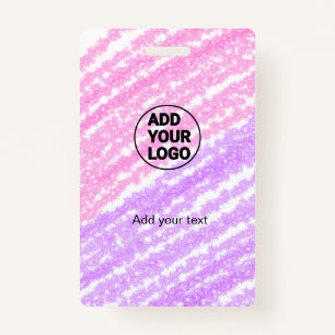 Simple pink glitter texture sparkle add logo text  ID badge