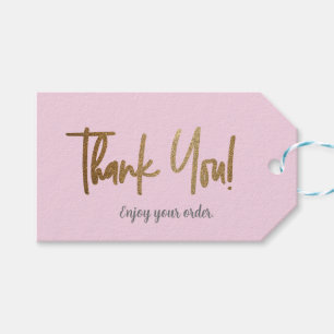 Simple Pink Gold Company Logo Social Thank You  Gift Tags