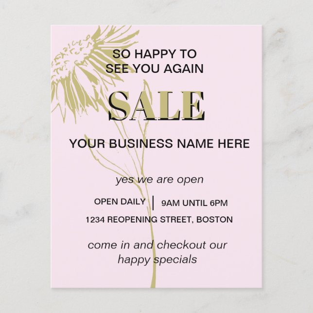 Simple  Pink Gold Floral Business Sale Flyer (Front)