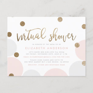 Simple Pink & Gold Glitter Confetti Virtual Shower Invitation Postcard