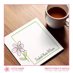 Simple Pink Green Floral Personalised Post-it Notes