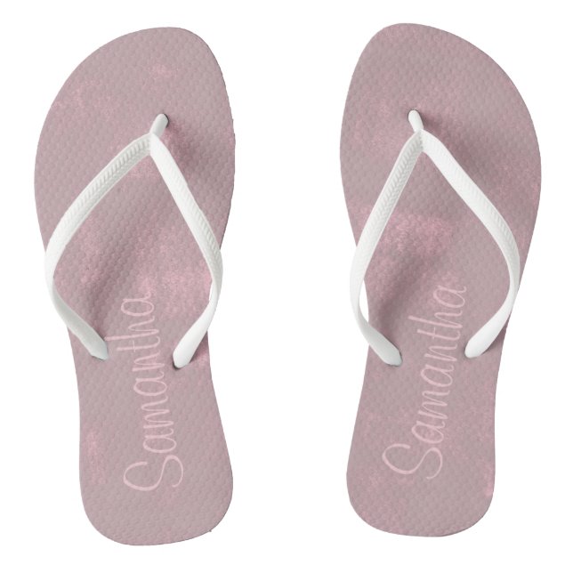 Simple Pink Grey Mallow Abstract Your Name Flip Flops (Footbed)
