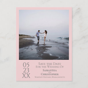 Simple Pink & Grey Wedding Save the Date Photo Postcard