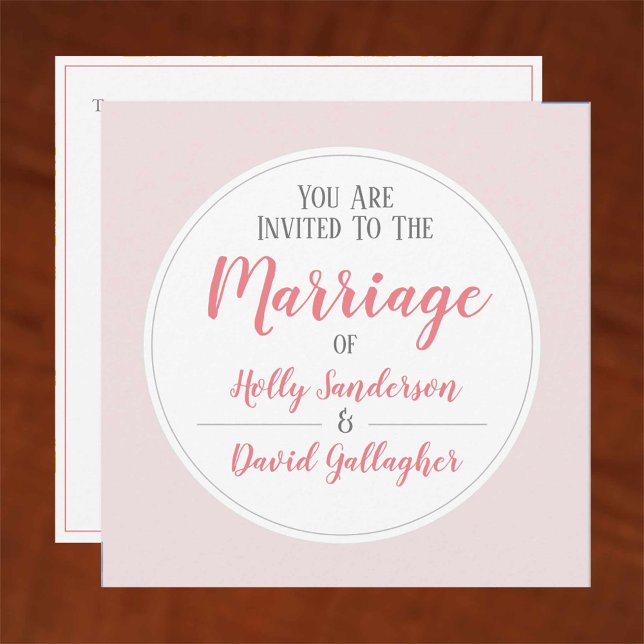 Simple Pink Grey & White Wedding Day Invitation (Creator Uploaded)