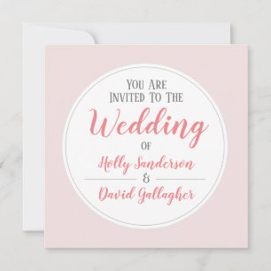Simple Pink Grey & White Wedding Day Invitation