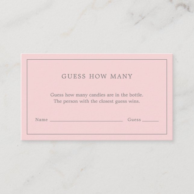 Simple Pink Guess How Many Girl Baby Shower Game Enclosure Card (Front)