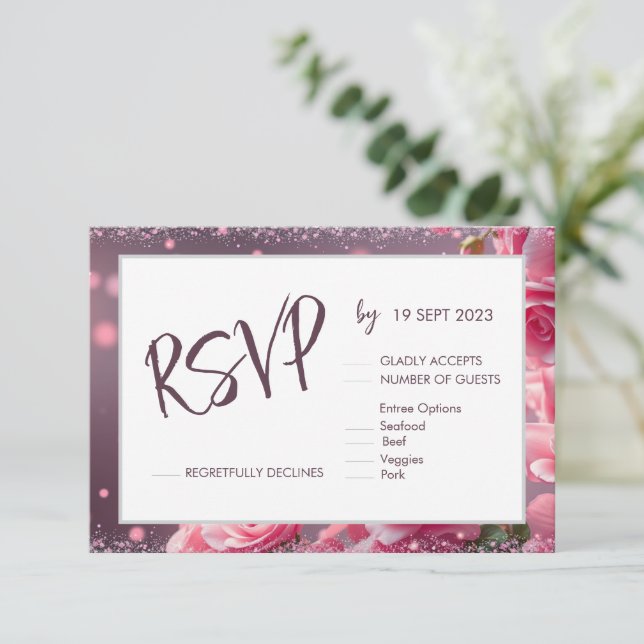 Simple Pink Handwritten Script Wedding RSVP  Card (Standing Front)