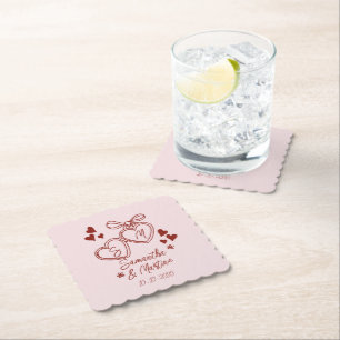 Simple Pink Handwritten Whimsical Doodle wedding Paper Coaster