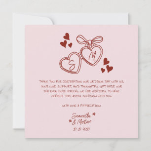 Simple Pink Handwritten Whimsical Doodle wedding Thank You Card