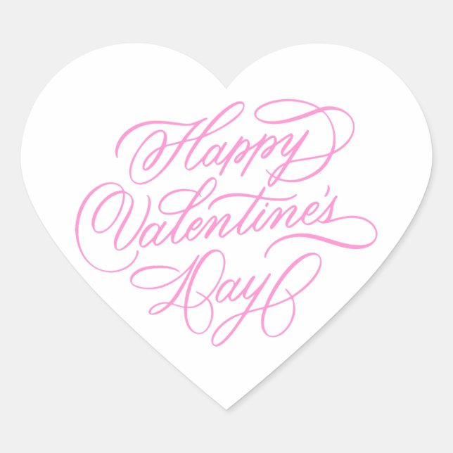 Simple Pink Happy Valentines Day Calligraphy Heart Sticker (Front)