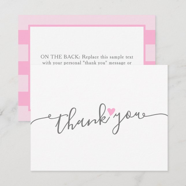 Simple Pink Heart Girl Baby Shower Thank You Card (Front/Back)