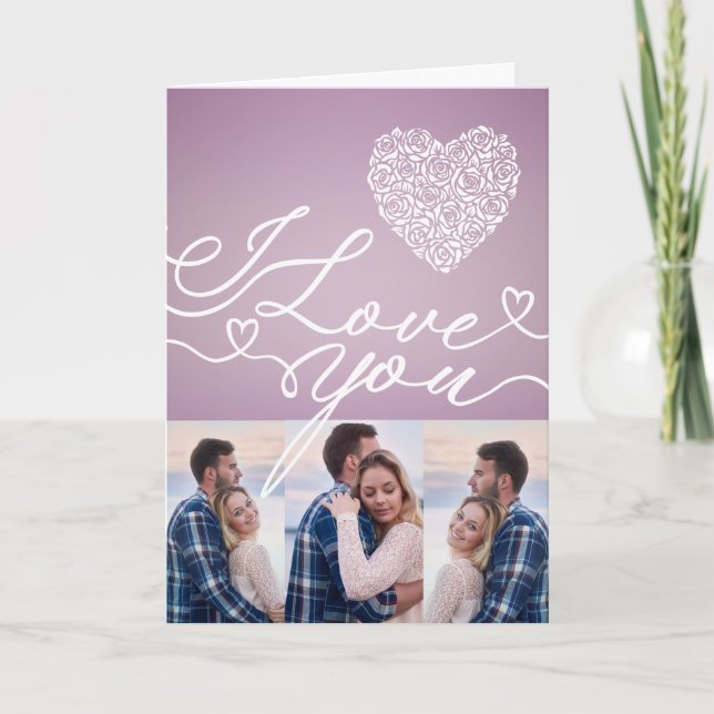 Simple Pink Heart I Love You Photo Collage Card (Front)